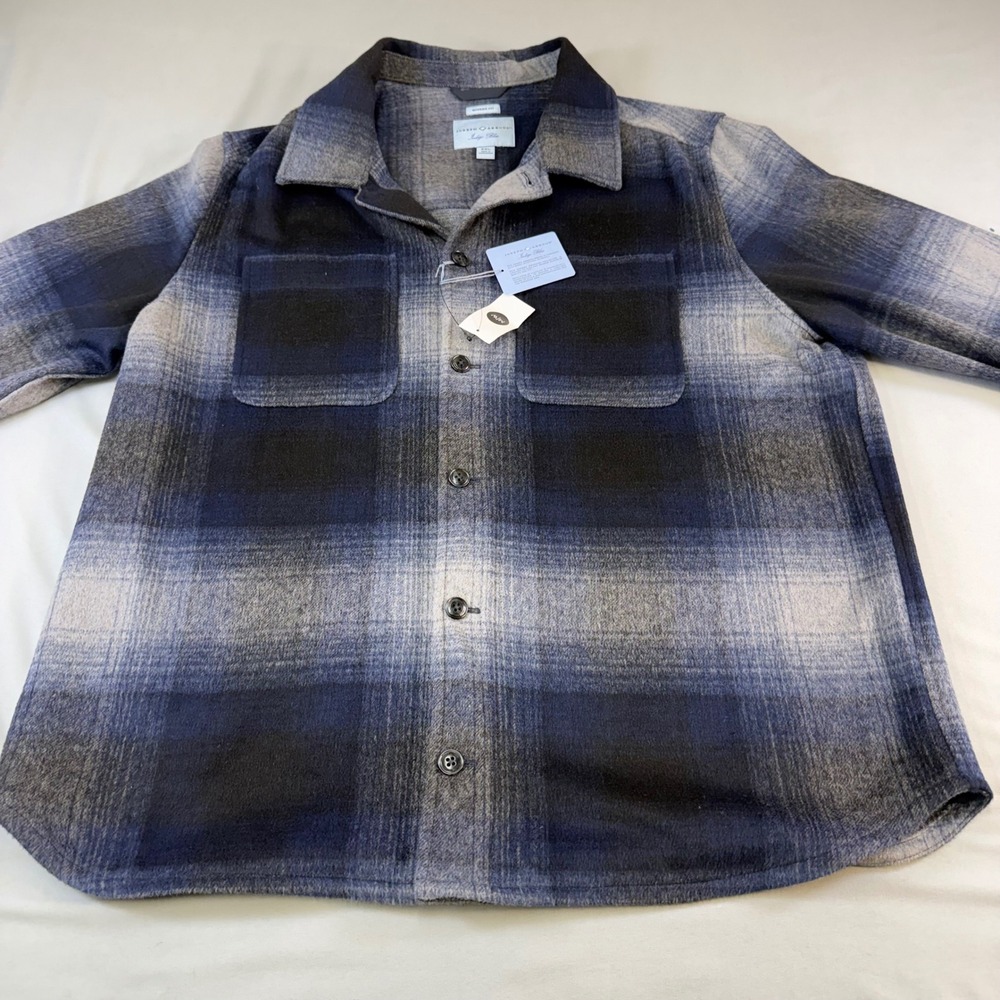 Joseph Abboud Indigo‎ Blue Wool Blend Ombre Plaid Shirt Jacket XXL Midnight Blue